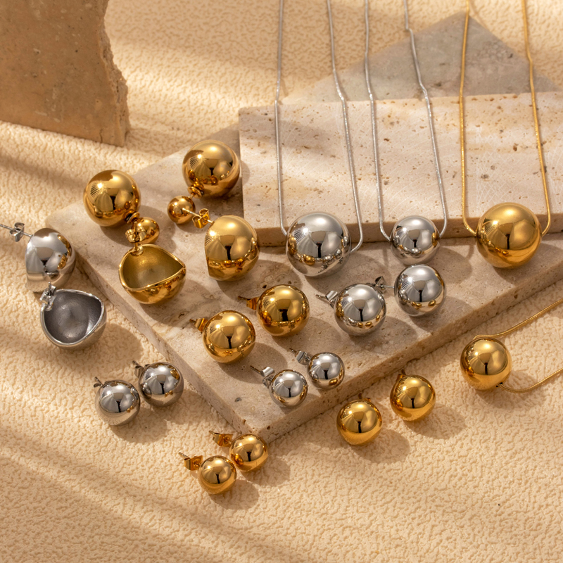 Ig-stil Einfacher Stil Runden Rostfreier Stahl Überzug 18 Karat Vergoldet Ohrringe Halskette display picture 15