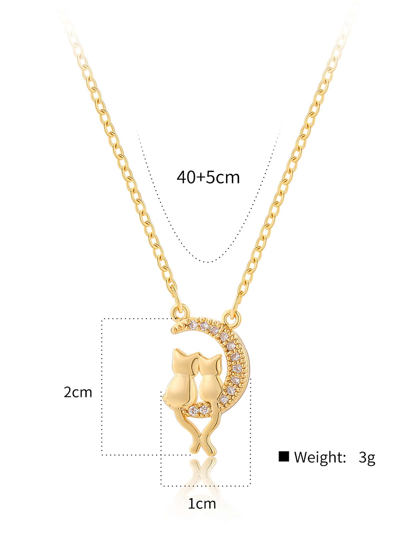 Cute Simple Style Moon Cat Rhombus Copper Plating Inlay Zircon 18k Gold Plated Pendant Necklace display picture 3
