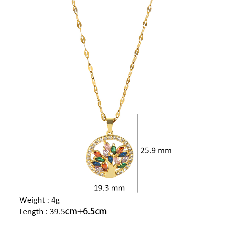 Simple Style Shiny Life Tree Titanium Steel Copper Plating Inlay Zircon 18k Gold Plated Pendant Necklace display picture 2