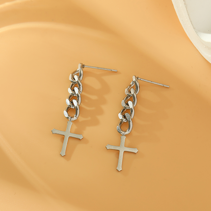 1 Pair Simple Style Cross Plating 201 Stainless Steel 18K Gold Plated Drop Earrings display picture 1