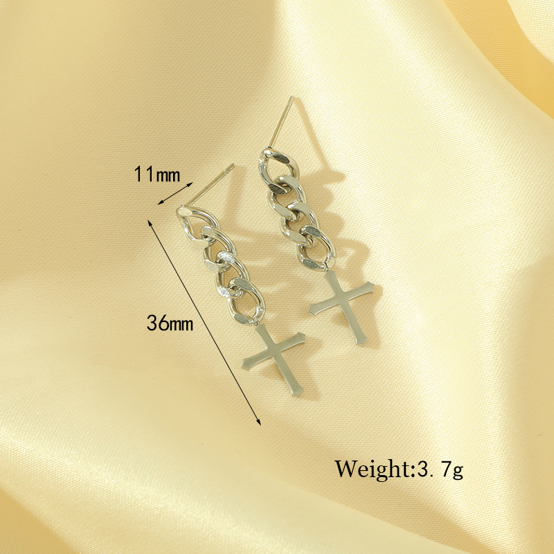 1 Pair Simple Style Cross Plating 201 Stainless Steel 18K Gold Plated Drop Earrings display picture 4