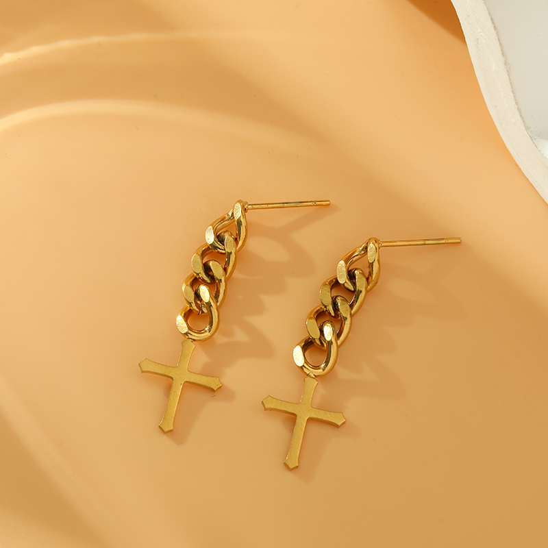 1 Pair Simple Style Cross Plating 201 Stainless Steel 18K Gold Plated Drop Earrings display picture 5
