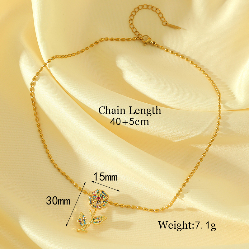 Wholesale Elegant Romantic Flower Stainless Steel Copper Plating Inlay 18K Gold Plated Zircon Pendant Necklace display picture 5
