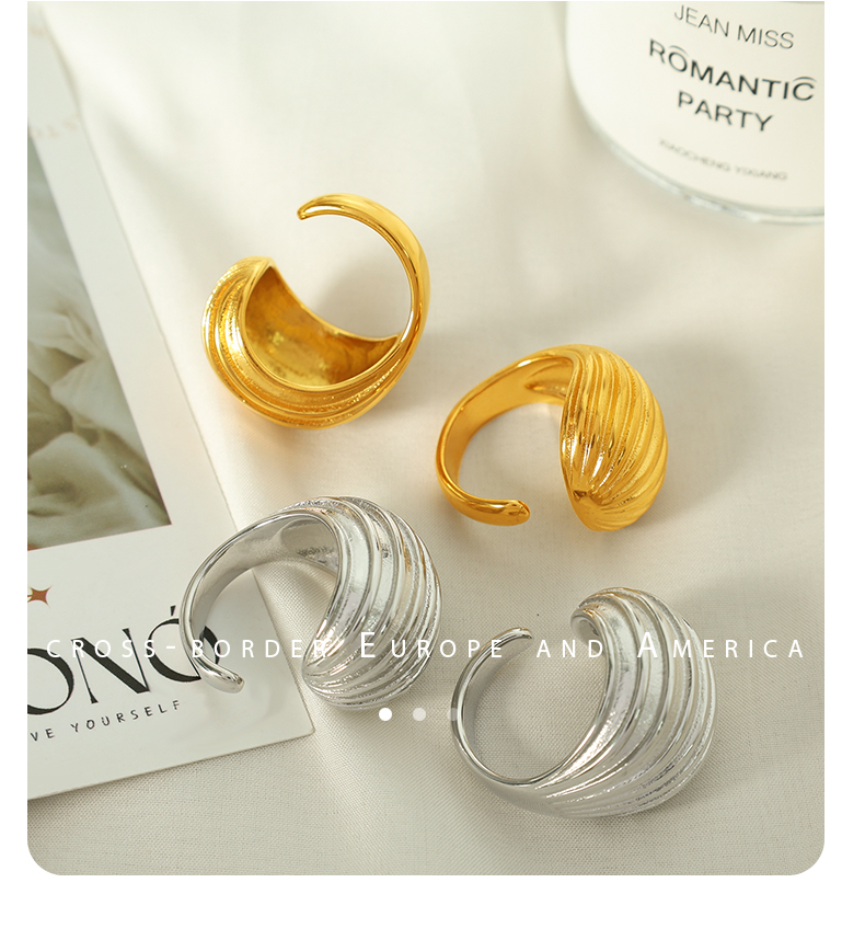 Elegant Formal Simple Style Stripe Water Droplets Titanium Steel Plating Inlay 18k Gold Plated Rings Earrings display picture 9