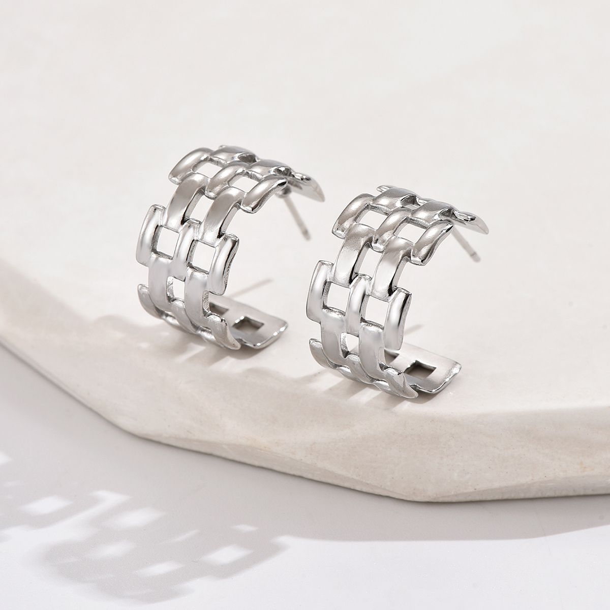 1 Pair Simple Style Geometric 201 Stainless Steel Earrings display picture 3