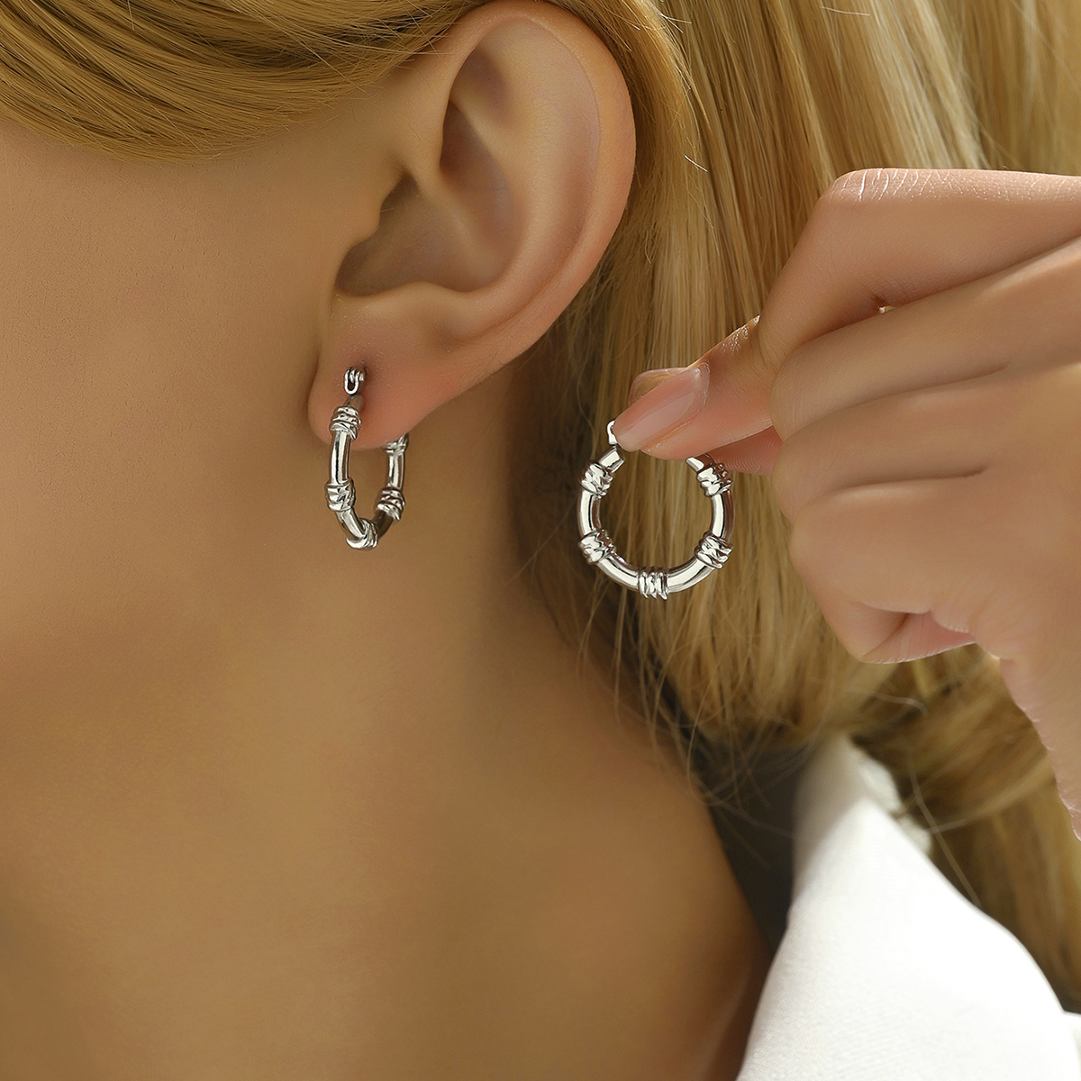 1 Pair Simple Style Geometric 201 Stainless Steel Earrings display picture 11
