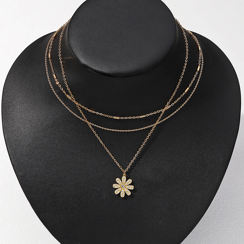 Elegant Glam Flower Copper Plating Inlay Zircon Three Layer Necklace display picture 7