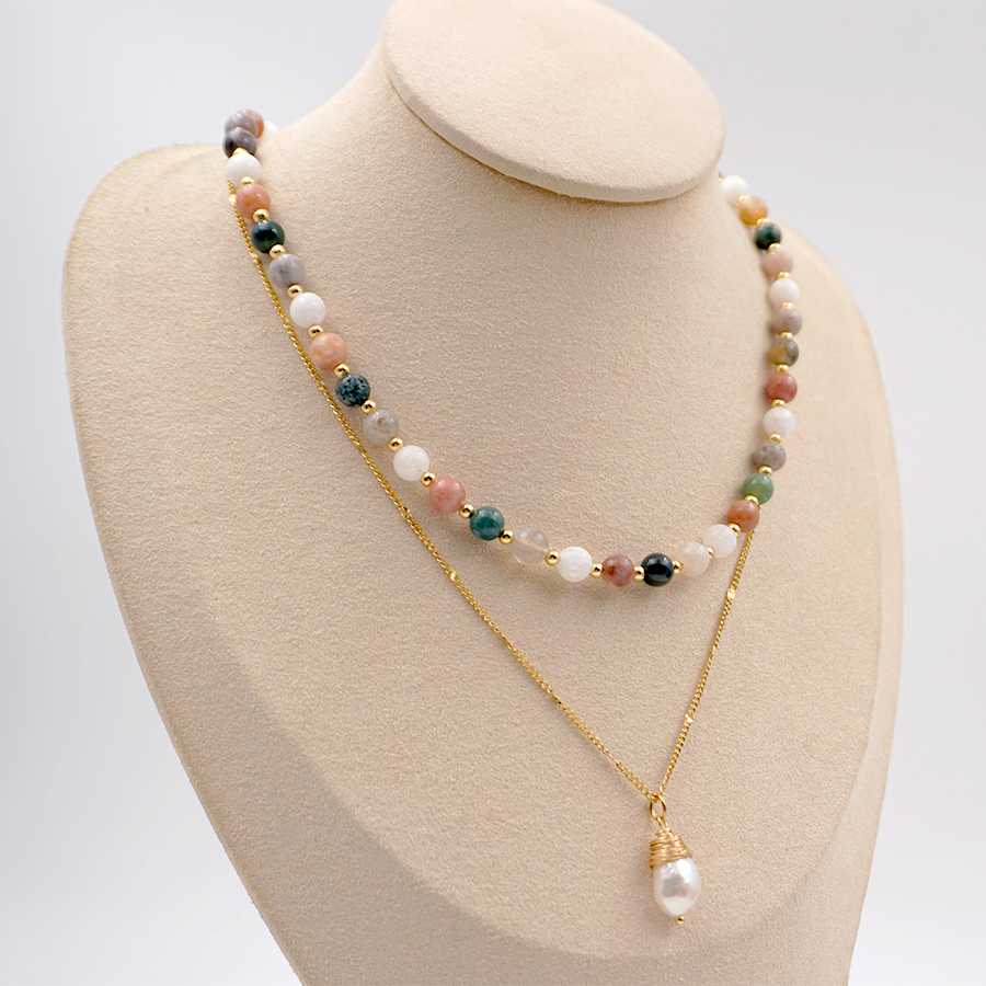 Edelstahl 304 Süßwasserperle Achat Vergoldet Elegant Vintage-Stil Perlen Überzug Geometrisch Halskette display picture 2