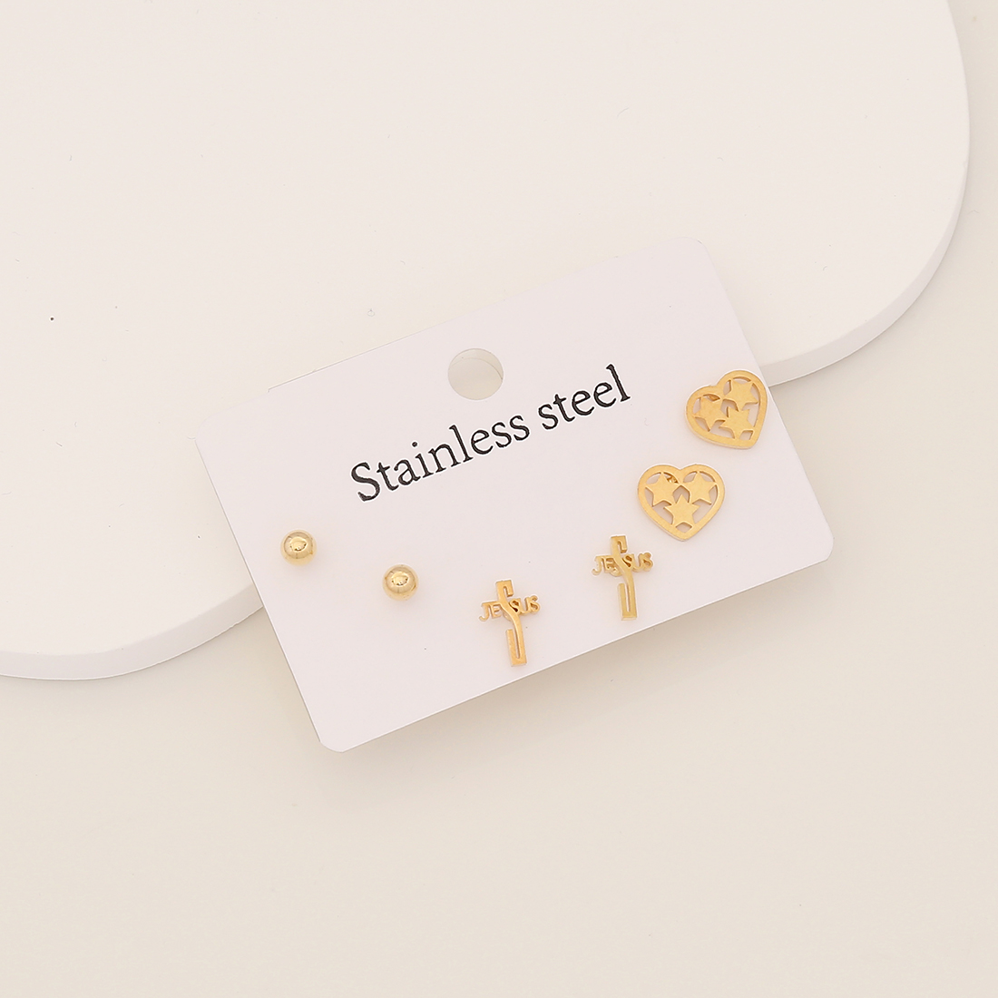 1 Set Simple Style Cross Heart Shape Butterfly Plating Inlay Stainless Steel Rhinestones 18K Gold Plated Ear Studs display picture 3