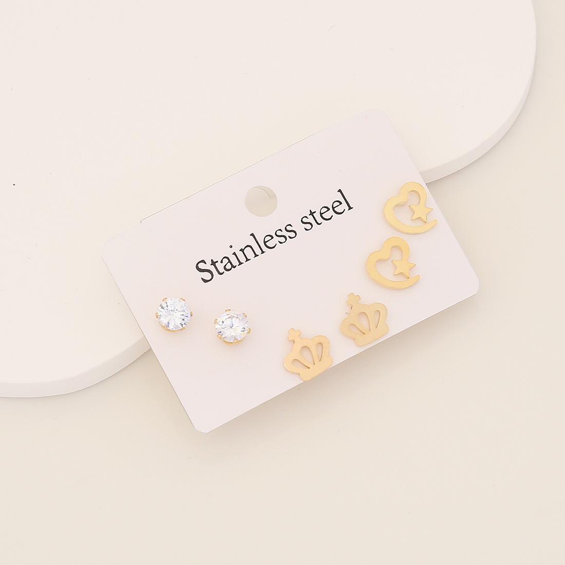 1 Set Simple Style Cross Heart Shape Butterfly Plating Inlay Stainless Steel Rhinestones 18K Gold Plated Ear Studs display picture 7