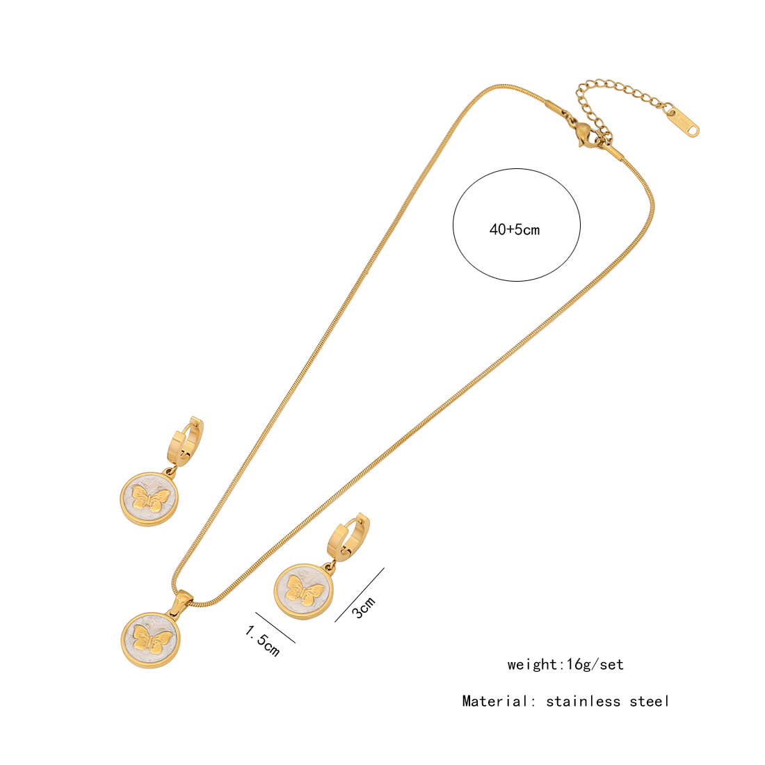 Rostfreier Stahl 18 Karat Vergoldet IG-Stil Retro Emaille Überzug Schmetterling Türkis Ohrringe Halskette display picture 1