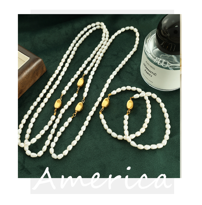 Elegant Formell Einfacher Stil Runden Süßwasserperle Titan Stahl Perlen Überzug 18 Karat Vergoldet Armbänder Halskette display picture 5