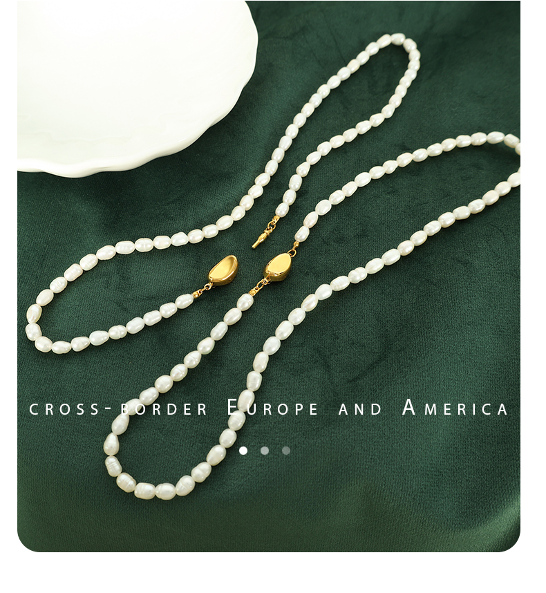 Elegant Formell Einfacher Stil Runden Süßwasserperle Titan Stahl Perlen Überzug 18 Karat Vergoldet Armbänder Halskette display picture 8