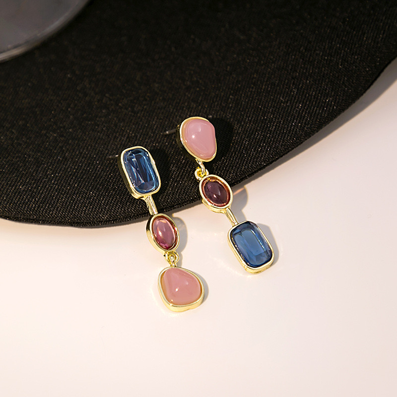 1 Pair Simple Style Geometric Plating Inlay Alloy Artificial Gemstones Drop Earrings display picture 2