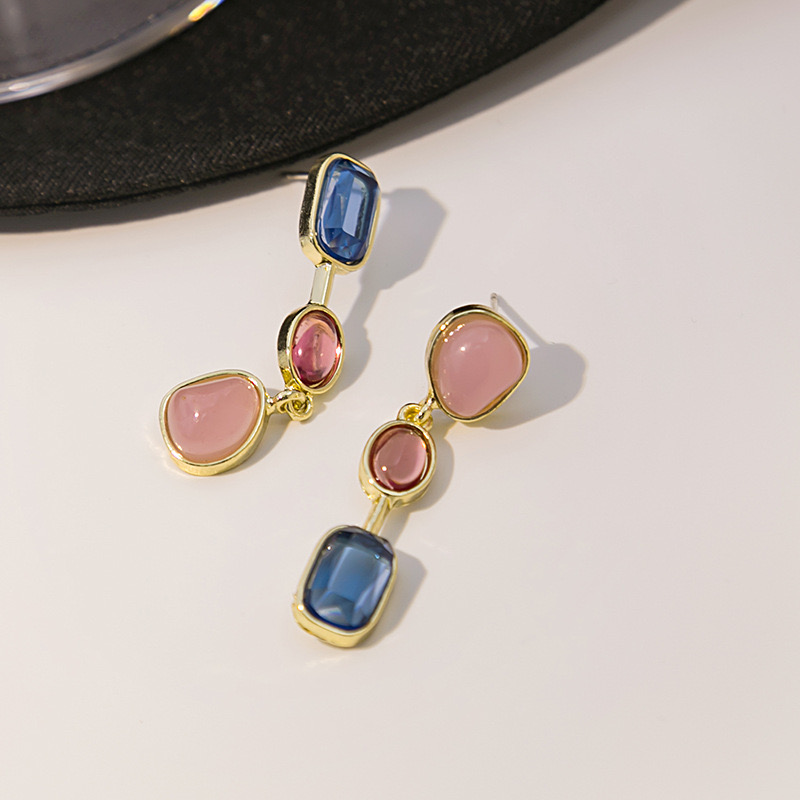 1 Pair Simple Style Geometric Plating Inlay Alloy Artificial Gemstones Drop Earrings display picture 1