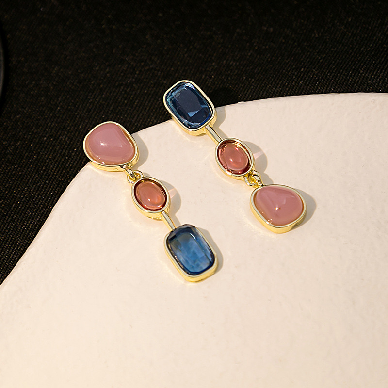 1 Pair Simple Style Geometric Plating Inlay Alloy Artificial Gemstones Drop Earrings display picture 3