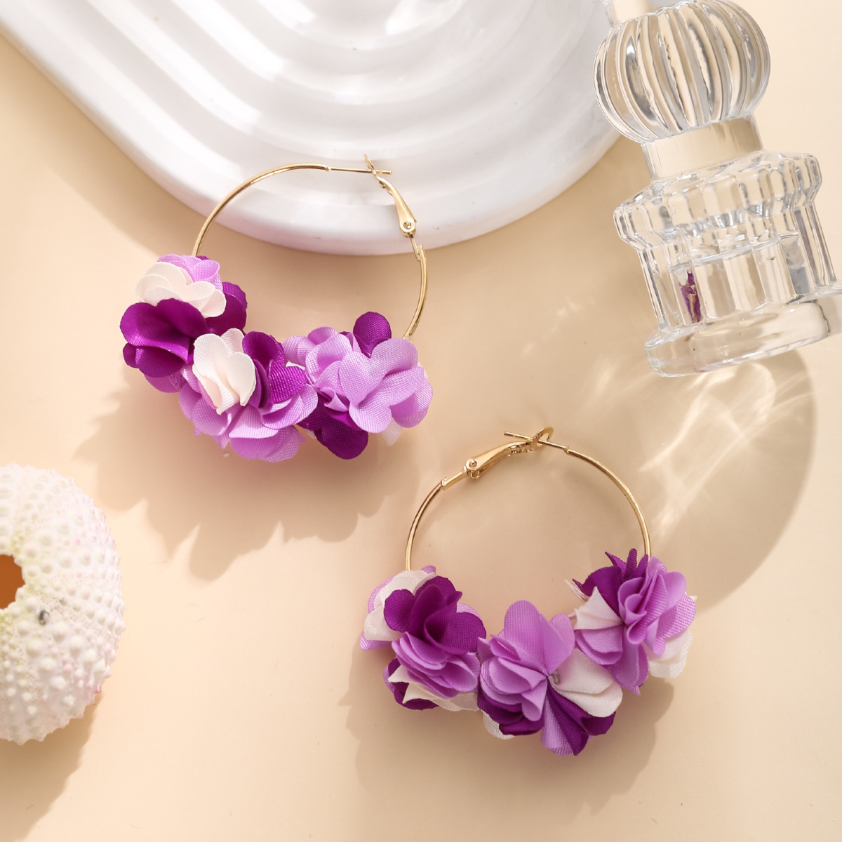 1 Pair Ig Style Flower Polyester Metal Earrings display picture 4