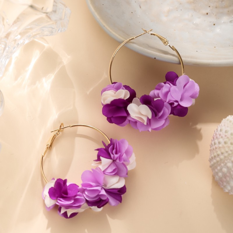 1 Pair Ig Style Flower Polyester Metal Earrings display picture 5