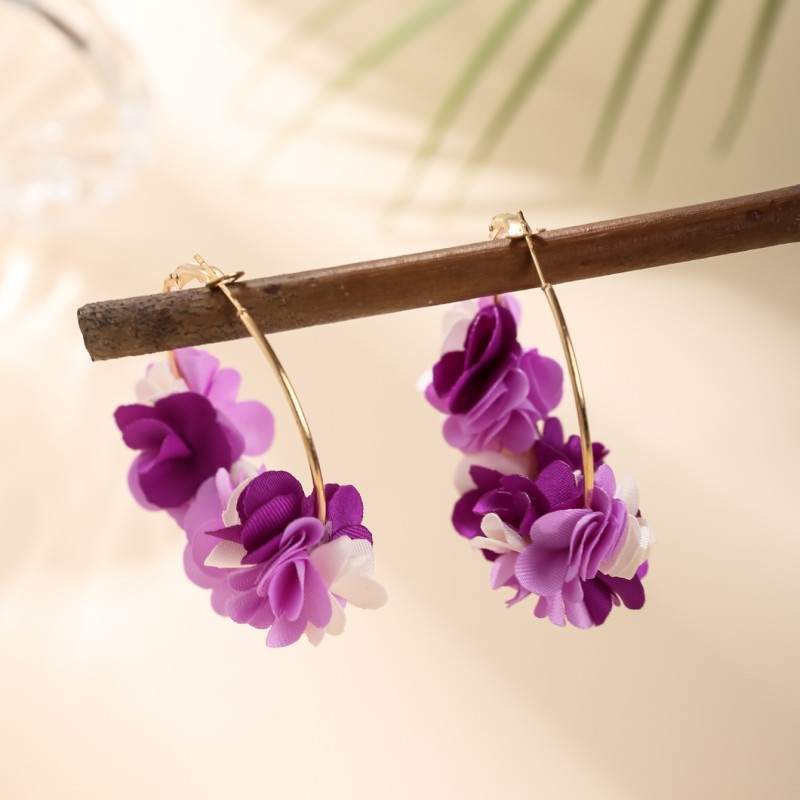 1 Pair Ig Style Flower Polyester Metal Earrings display picture 6