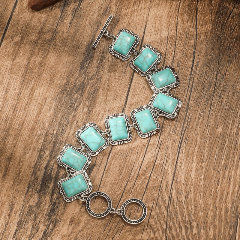 Rétro Rectangle Alliage Toggle Placage Incruster Turquoise Bracelets display picture 6