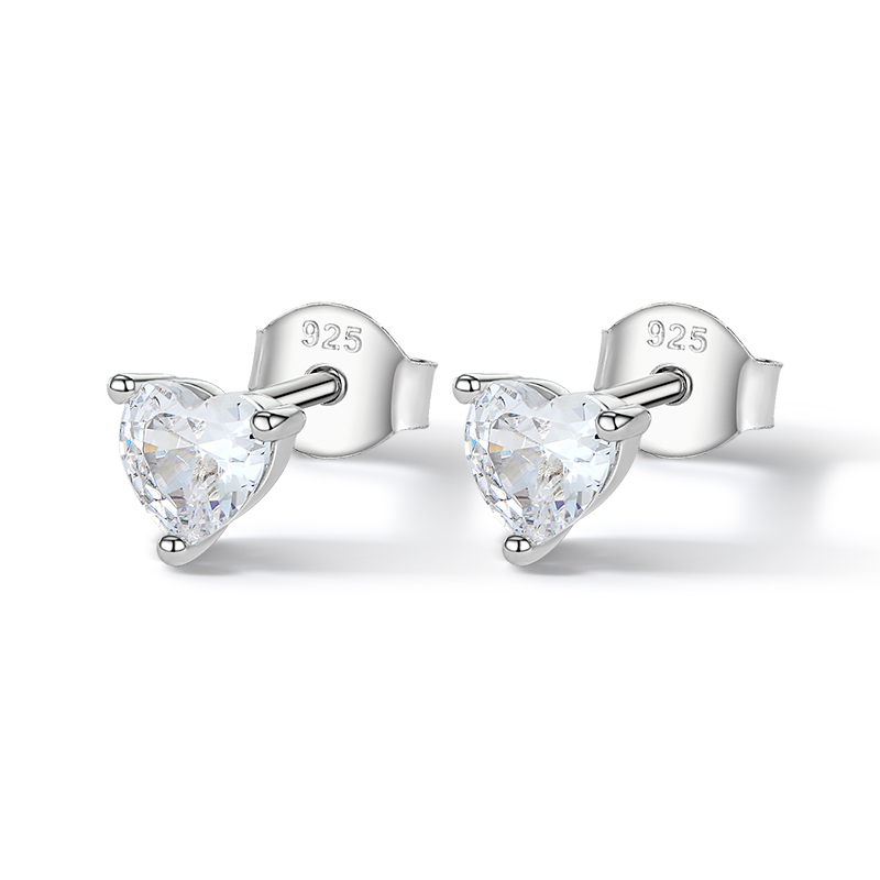 1 Pair Simple Style Classic Style Star Heart Shape Plating Inlay Sterling Silver Zircon White Gold Plated Ear Studs display picture 2