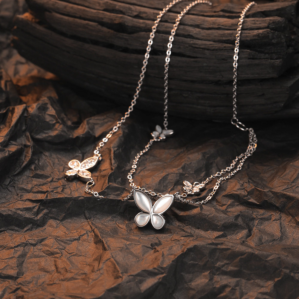 Simple Style Commute Butterfly Sterling Silver Plating Inlay Shell White Gold Plated Layered Necklaces display picture 1
