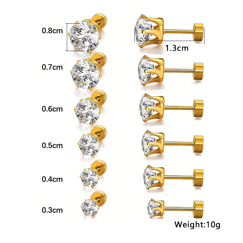 6 Pairs Simple Style Geometric Inlay Stainless Steel Zircon 14K Gold Plated Ear Studs display picture 11