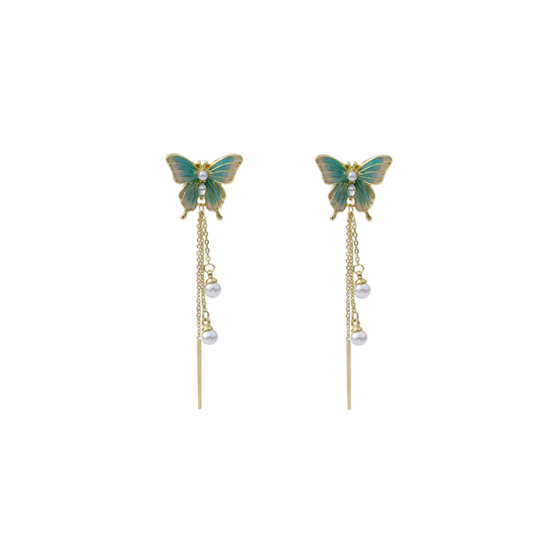 1 Pair Sweet Simple Style Butterfly Tassel Pearl Alloy Drop Earrings display picture 1