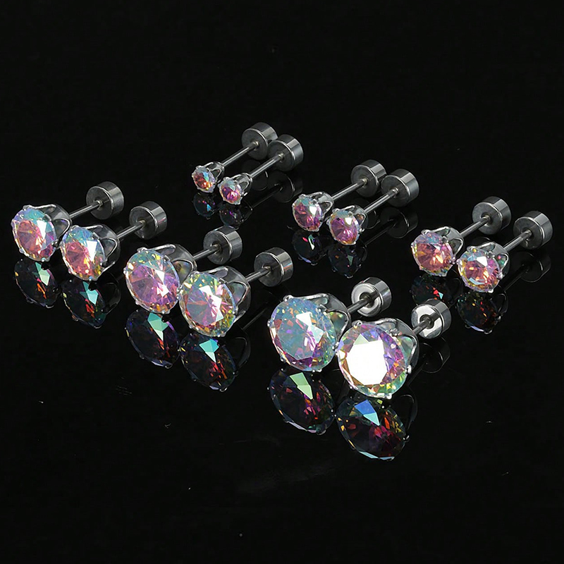 6 Paires Style Simple Géométrique Incruster Acier Inoxydable Zircon Plaqué Or 14K Boucles D'Oreilles display picture 4