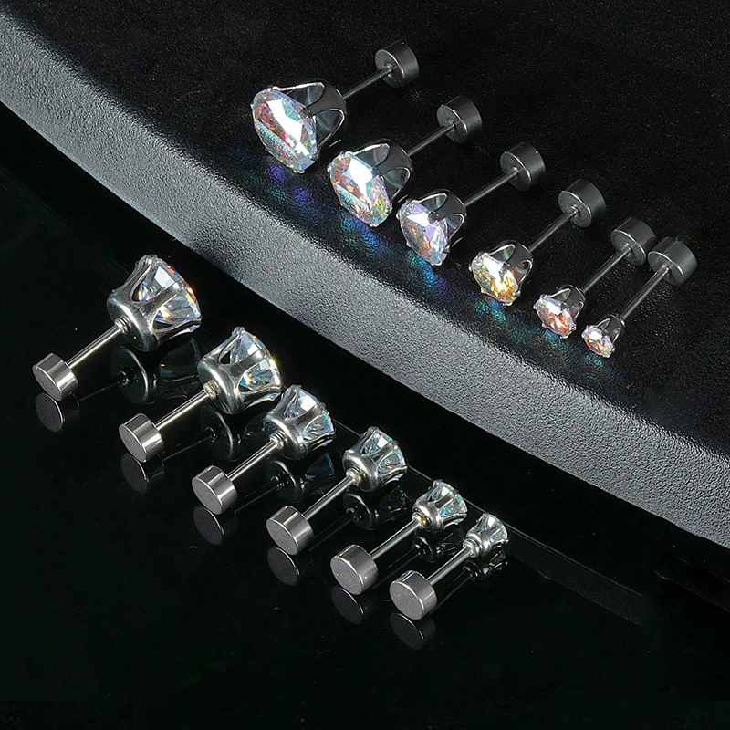 6 Pairs Simple Style Geometric Inlay Stainless Steel Zircon 14K Gold Plated Ear Studs display picture 6