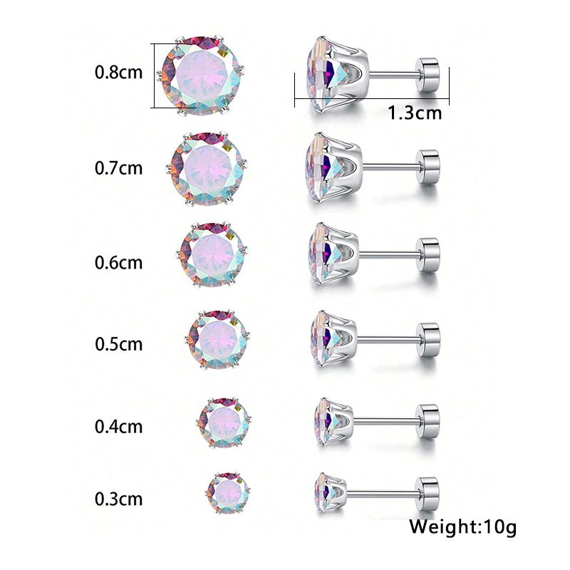 6 Pairs Simple Style Geometric Inlay Stainless Steel Zircon 14K Gold Plated Ear Studs display picture 2