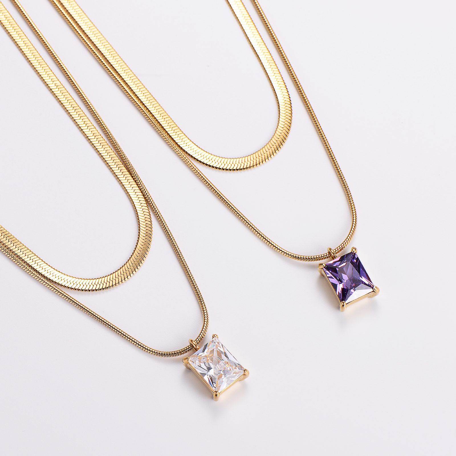 304 Stainless Steel 18K Gold Plated Casual Geometric Zircon Double Layer Necklaces display picture 3