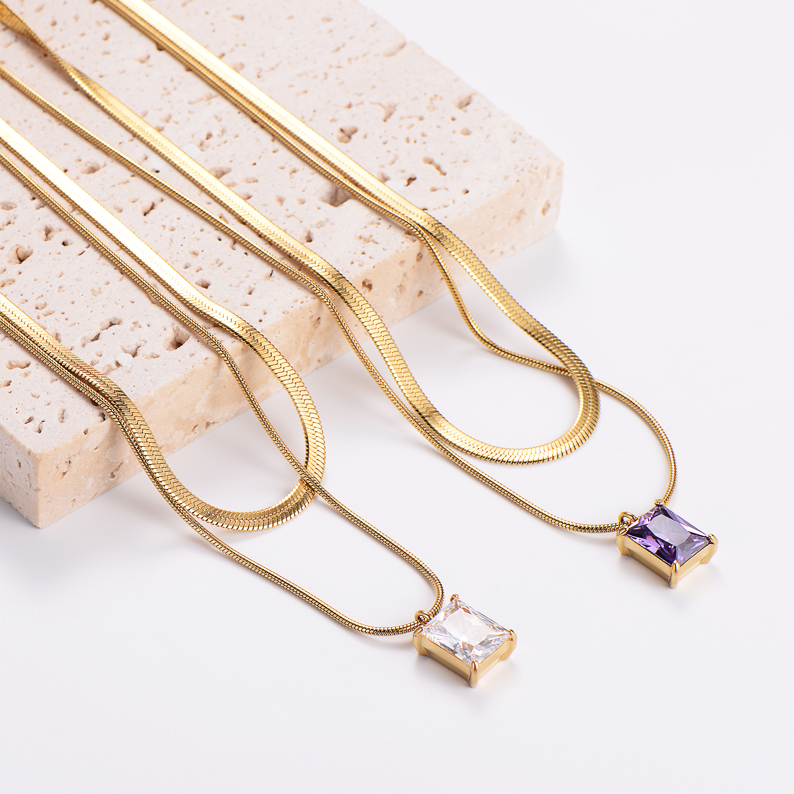 304 Stainless Steel 18K Gold Plated Casual Geometric Zircon Double Layer Necklaces display picture 4