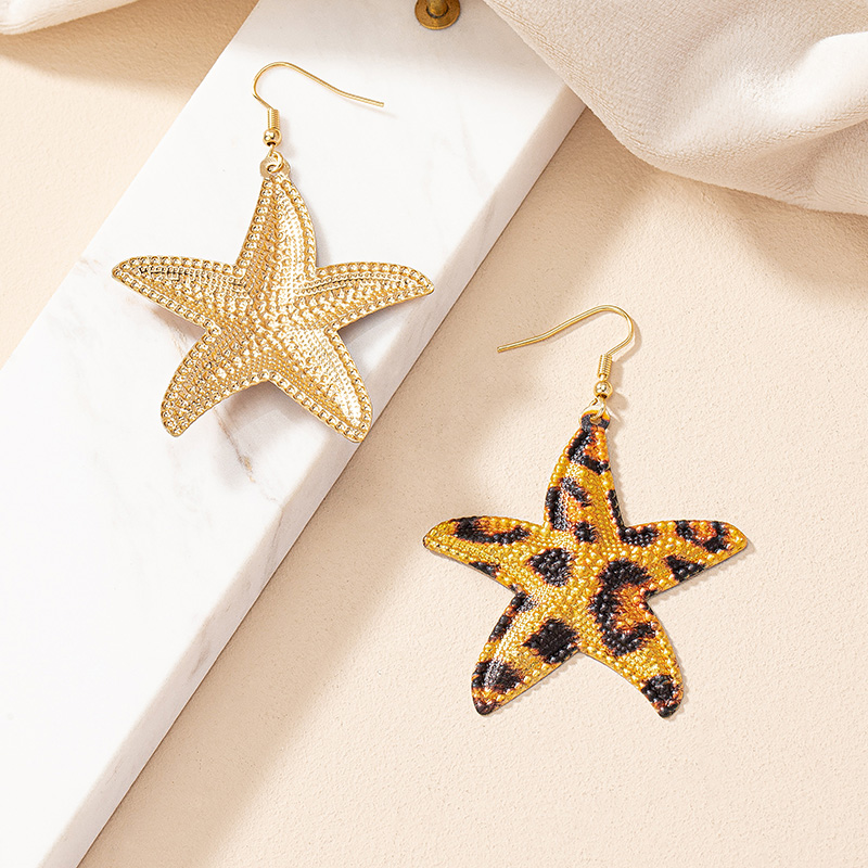 1 Pair Retro Starfish Leopard Plating Alloy Ear Studs display picture 2