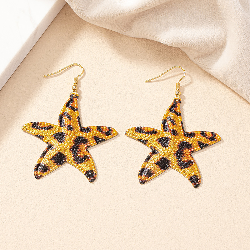1 Pair Retro Starfish Leopard Plating Alloy Ear Studs display picture 3