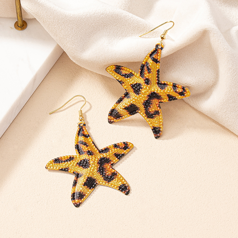 1 Pair Retro Starfish Leopard Plating Alloy Ear Studs display picture 1