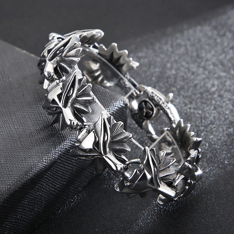 Titanium Steel 18K Gold Plated Retro Punk Wolf Bracelets Necklace display picture 4