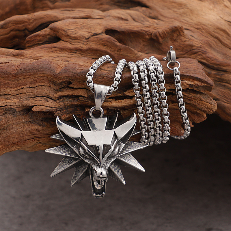 Titanium Steel 18K Gold Plated Retro Punk Wolf Bracelets Necklace display picture 9