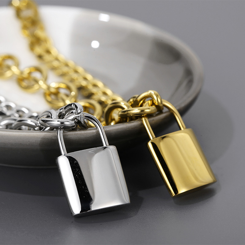 Titanium Steel 18K Gold Plated Hip-Hop Plating Lock Bracelets Necklace display picture 1