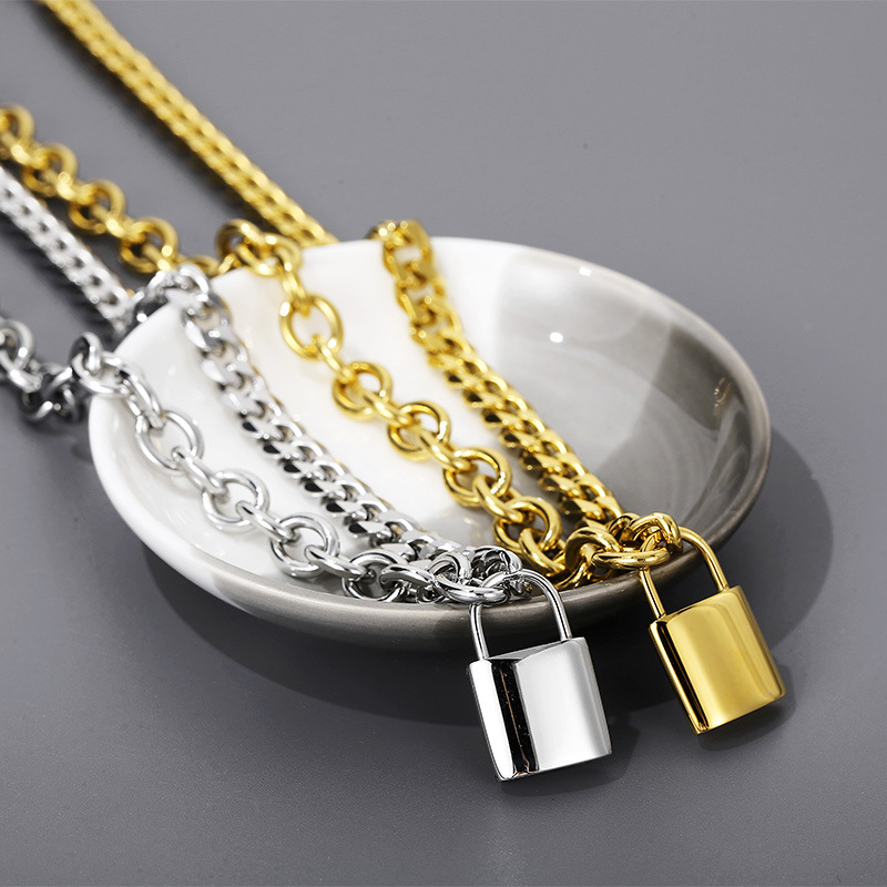 Titanium Steel 18K Gold Plated Hip-Hop Plating Lock Bracelets Necklace display picture 2
