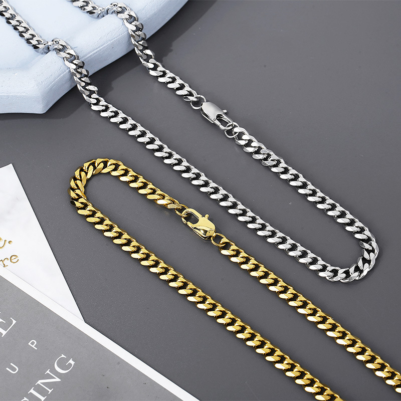 Titan Stahl 18 Karat Vergoldet Hip Hop Überzug Geometrisch Armbänder Halskette display picture 3