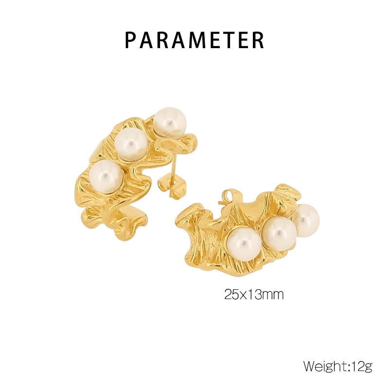 1 Paire Style Simple Irrégulier Placage Incruster Acier Au Titane Perles Artificielles Plaqué Or 18K Boucles D'Oreilles display picture 1