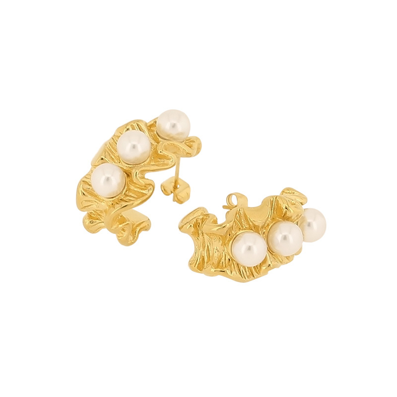 1 Pair Simple Style Irregular Plating Inlay Titanium Steel Artificial Pearls 18K Gold Plated Ear Studs display picture 2