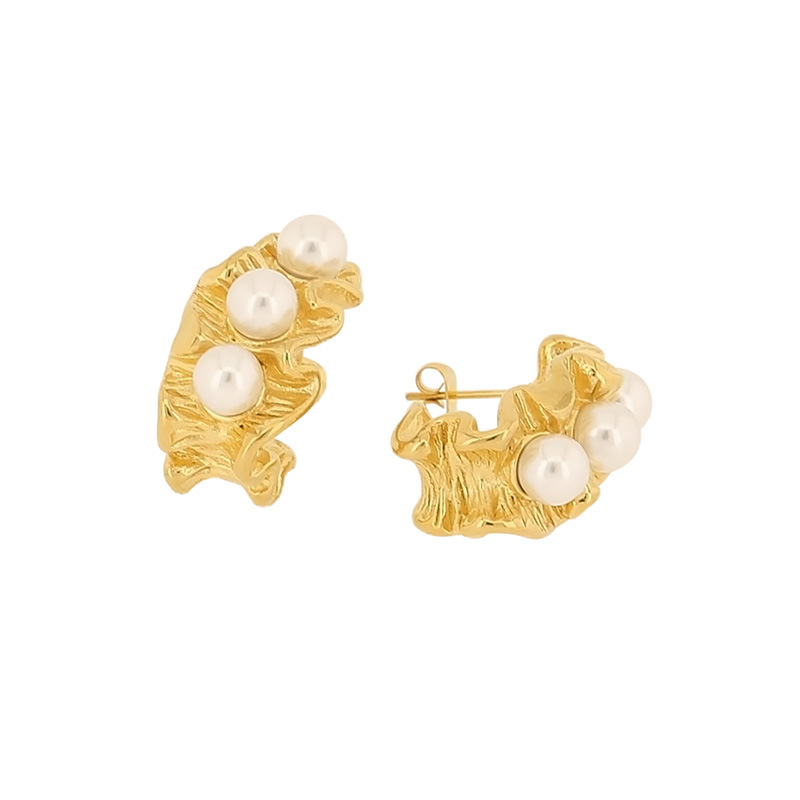 1 Pair Simple Style Irregular Plating Inlay Titanium Steel Artificial Pearls 18K Gold Plated Ear Studs display picture 3