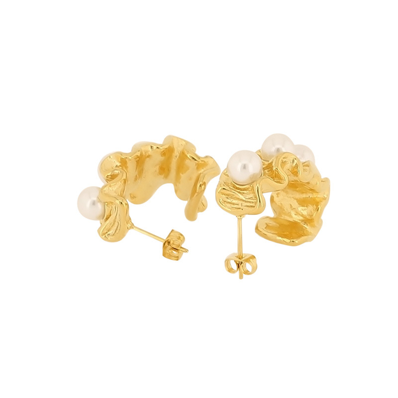 1 Paar Einfacher Stil Irregulär Überzug Inlay Titan Stahl Künstliche Perlen 18 Karat Vergoldet Ohrstecker display picture 5