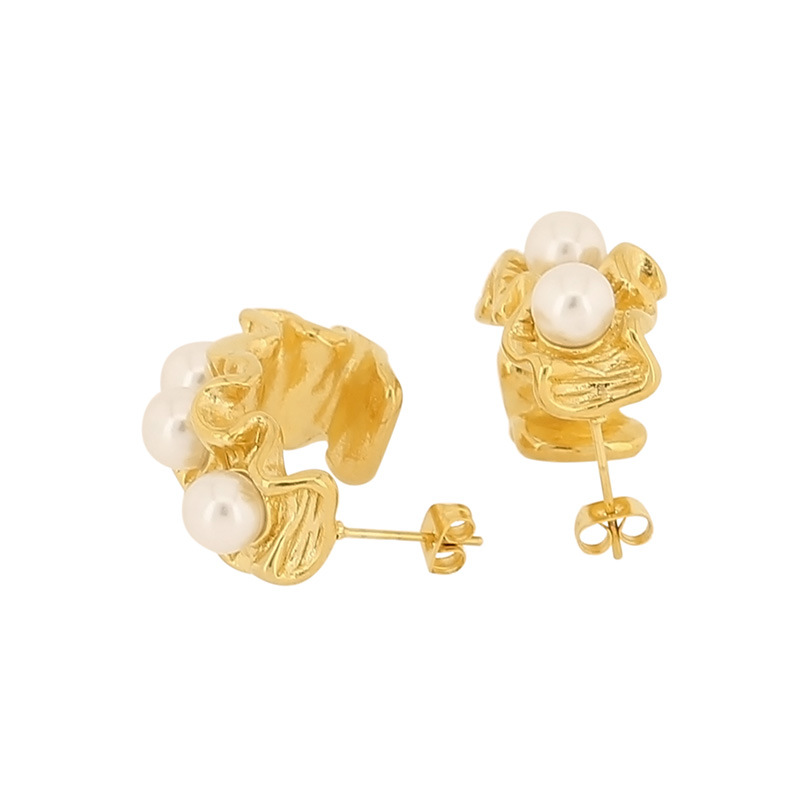 1 Pair Simple Style Irregular Plating Inlay Titanium Steel Artificial Pearls 18K Gold Plated Ear Studs display picture 7