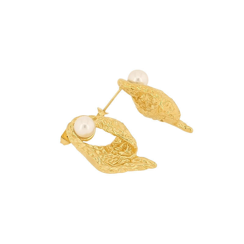 1 Pair Retro Leaf Plating Inlay Titanium Steel Artificial Pearls 18K Gold Plated Ear Studs display picture 4