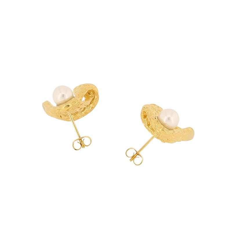 1 Pair Retro Leaf Plating Inlay Titanium Steel Artificial Pearls 18K Gold Plated Ear Studs display picture 7