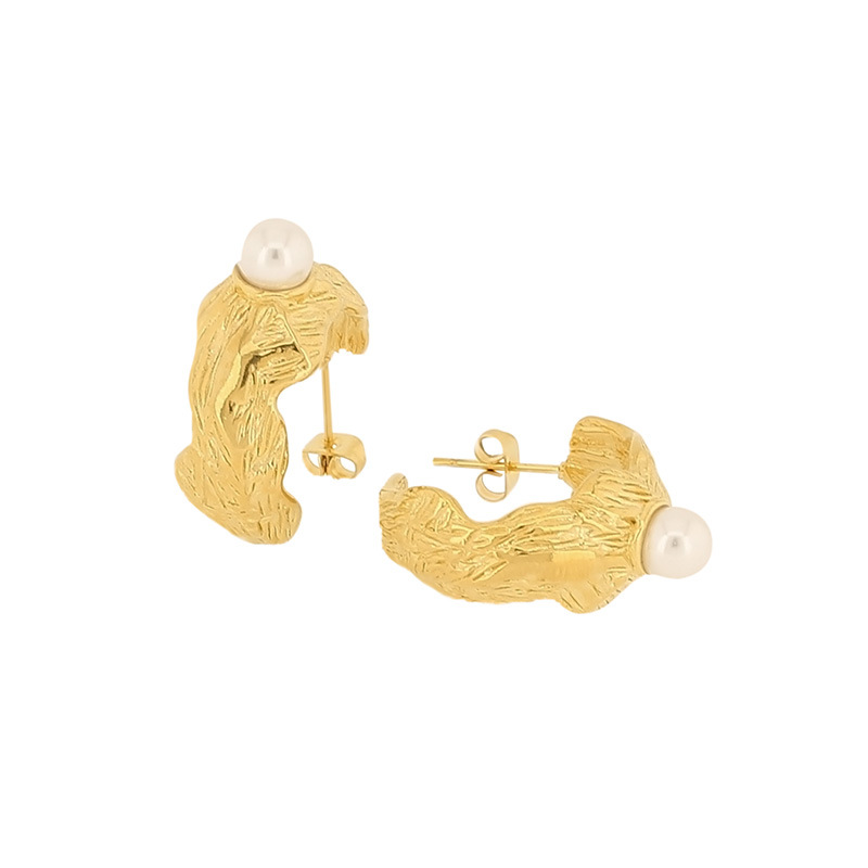 1 Pair French Style C Shape Plating Inlay Titanium Steel Artificial Pearls 18K Gold Plated Ear Studs display picture 2