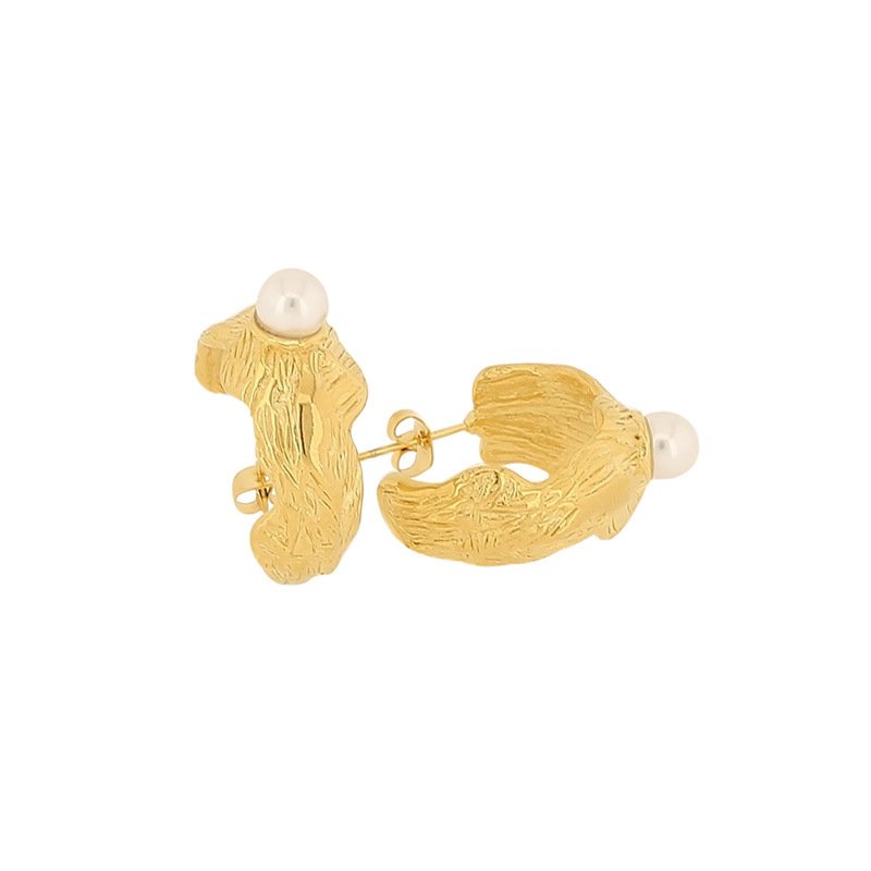 1 Pair French Style C Shape Plating Inlay Titanium Steel Artificial Pearls 18K Gold Plated Ear Studs display picture 4